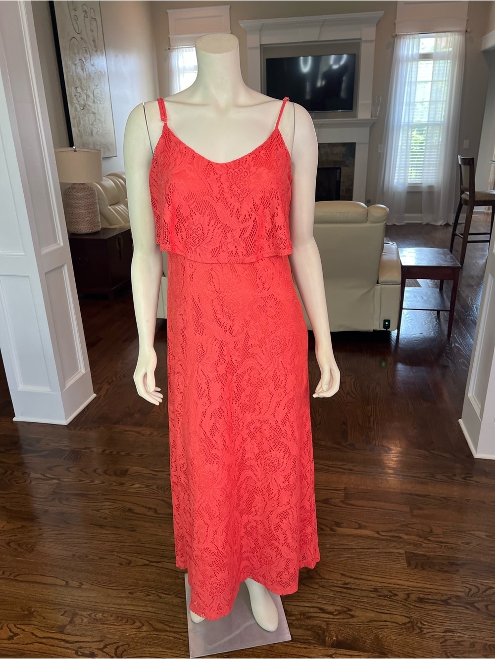 Emma & Michele Coral Lace Maxi Dress